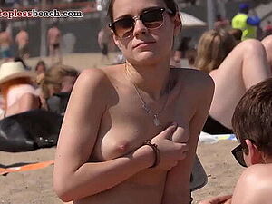 Dazzling maidens go Topless on the Plage Voyeur State Stripped
